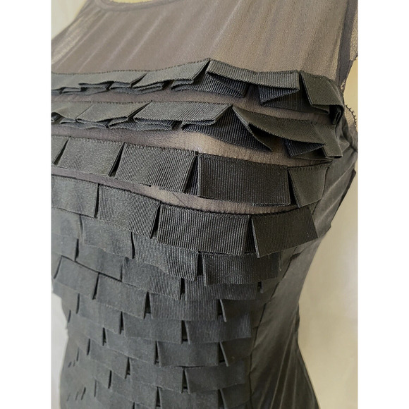 Karen Millen Top Blouse Pleated Black Ribbon Silk Corset Sheer Mesh Slee… - Picture 5 of 8